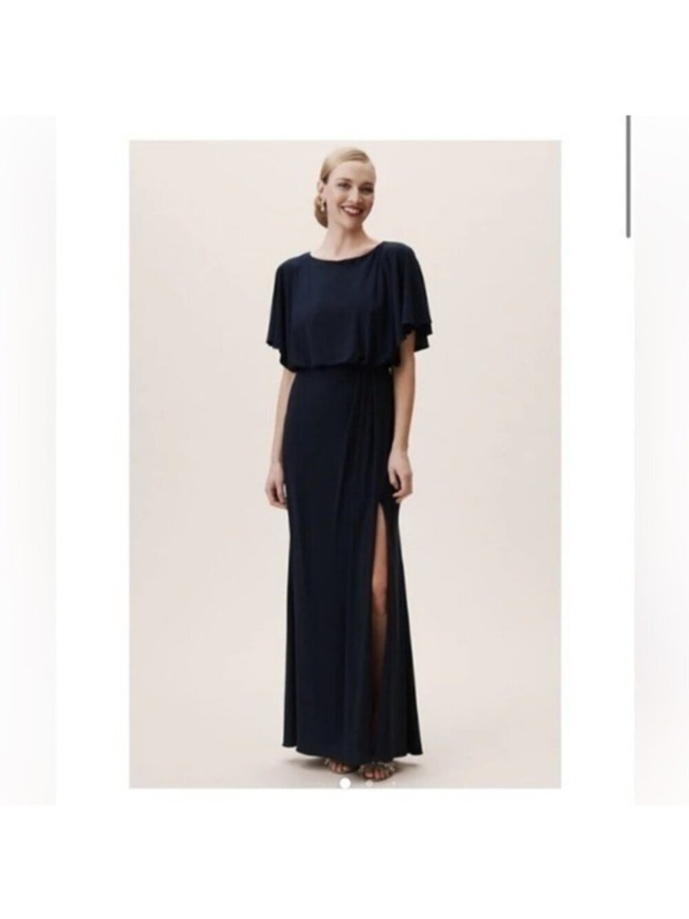 BHLDN Wedding Anthropology Lena Jersey Flutter Sleeve Maxi Dress Black size 4